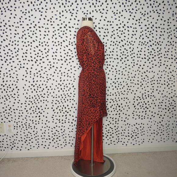 Michelle Mason Spice Leopard Animal Print Silk Asymmetrical Wrap Dress - Picture 9 of 12